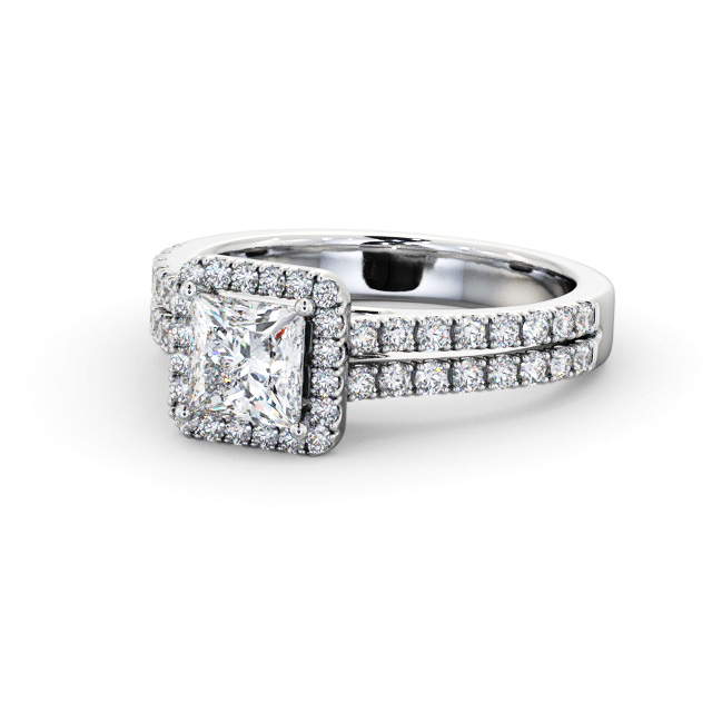 Halo Princess Diamond Engagement Ring 9K White Gold - Vincent ENPR96_WG_FLAT