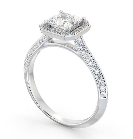 Halo Princess Diamond with Knife Edge Band Engagement Ring 18K White Gold ENPR99_WG_THUMB1