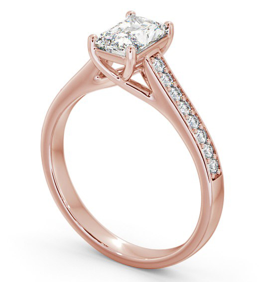 Radiant Diamond Trellis Design Engagement Ring 18K Rose Gold Solitaire with Channel Set Side Stones ENRA13S_RG_THUMB1