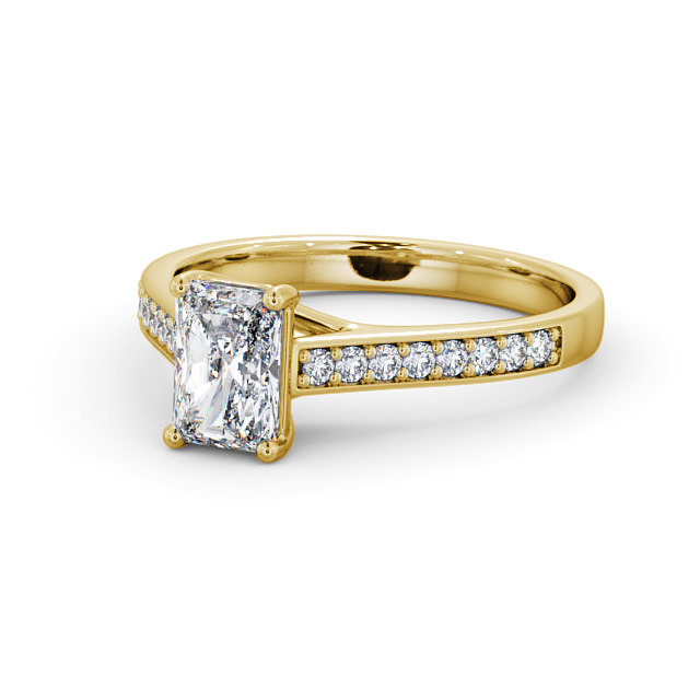 Radiant Diamond Engagement Ring 9K Yellow Gold Solitaire With Side Stones - Soreya ENRA13S_YG_FLAT