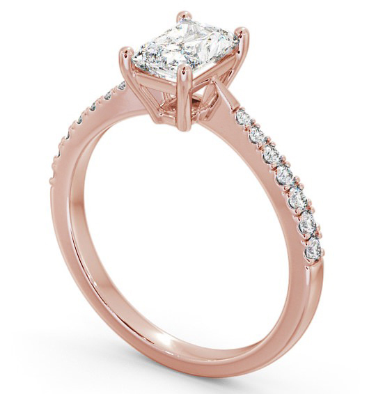 Radiant Diamond Pinched Band Engagement Ring 18K Rose Gold Solitaire with Channel Set Side Stones ENRA14S_RG_THUMB1 