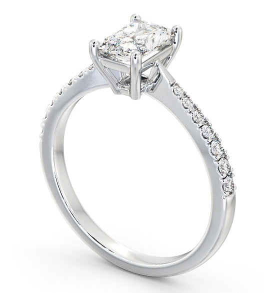 Radiant Diamond Pinched Band Engagement Ring 18K White Gold Solitaire with Channel Set Side Stones ENRA14S_WG_THUMB1 