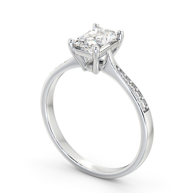 Radiant Diamond Engagement Ring 18K White Gold Solitaire With Side Stones - Bermel ENRA15S_WG_SIDE