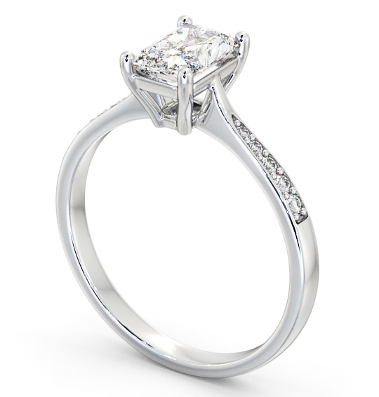 Radiant Diamond Pinched Band Engagement Ring 18K White Gold Solitaire with Channel Set Side Stones ENRA15S_WG_THUMB1