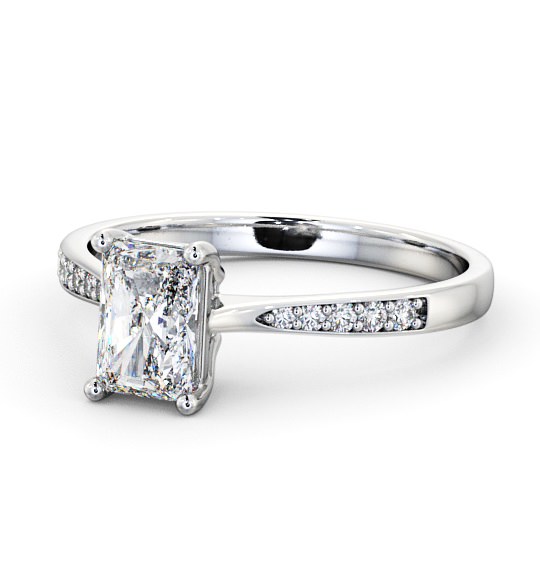 Radiant Diamond Pinched Band Engagement Ring 18K White Gold Solitaire with Channel Set Side Stones ENRA15S_WG_THUMB2 