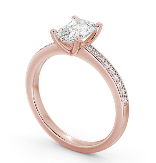 Radiant Diamond 4 Prong Engagement Ring 9K Rose Gold Solitaire with Channel Set Side Stones ENRA16S_RG_THUMB1