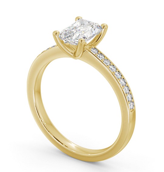 Radiant Diamond 4 Prong Engagement Ring 18K Yellow Gold Solitaire with Channel Set Side Stones ENRA16S_YG_THUMB1