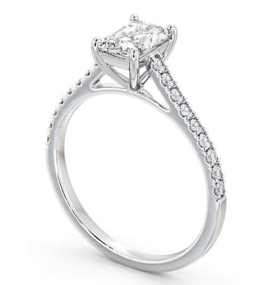 Radiant Diamond 4 Prong Engagement Ring 18K White Gold Solitaire with Channel Set Side Stones ENRA17_WG_THUMB1 