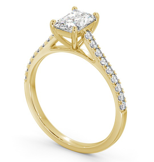 Radiant Diamond 4 Prong Engagement Ring 18K Yellow Gold Solitaire with Channel Set Side Stones ENRA17_YG_THUMB1 