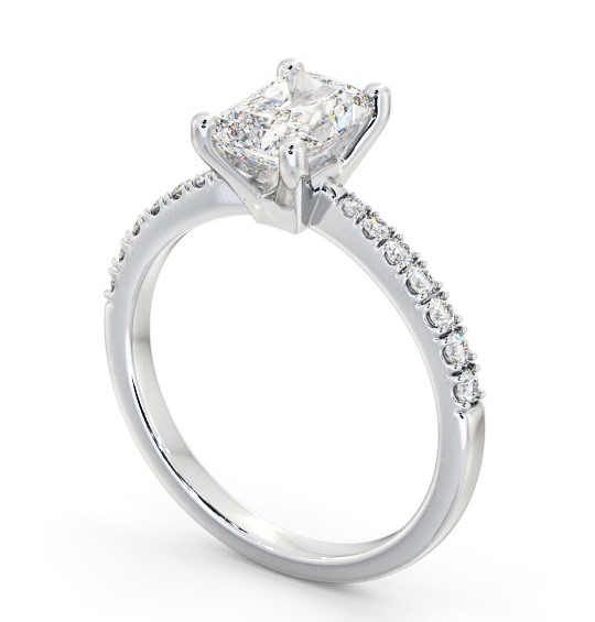 Radiant Diamond Tapered Band Engagement Ring Platinum Solitaire with Channel Set Side Stones ENRA17S_WG_THUMB1 