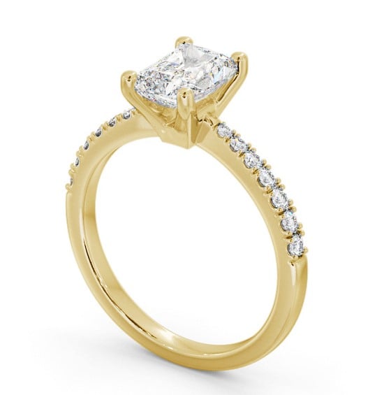 Radiant Diamond Tapered Band Engagement Ring 18K Yellow Gold Solitaire with Channel Set Side Stones ENRA17S_YG_THUMB1