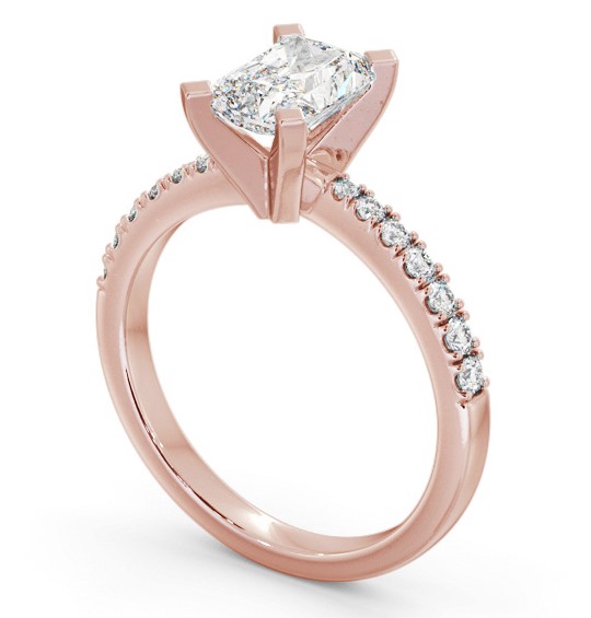 Radiant Diamond Square Prongs Engagement Ring 9K Rose Gold Solitaire with Channel Set Side Stones ENRA18S_RG_THUMB1