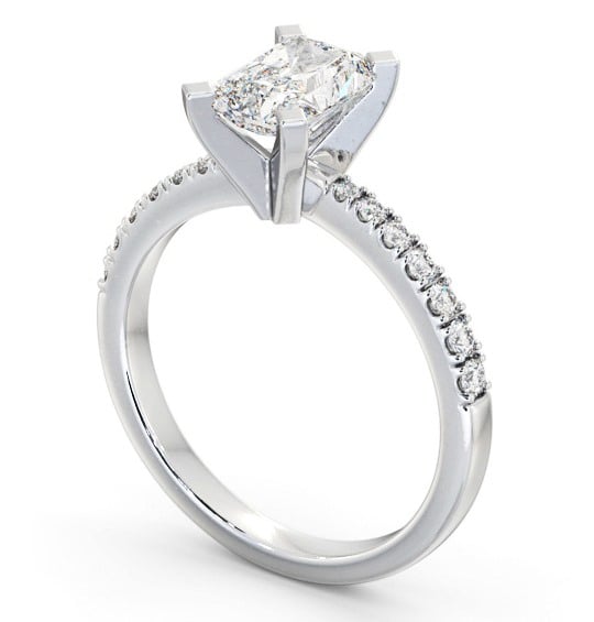 Radiant Diamond Square Prongs Engagement Ring Palladium Solitaire with Channel Set Side Stones ENRA18S_WG_THUMB1