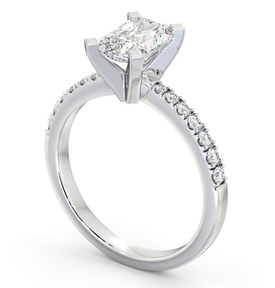 Radiant Diamond Square Prongs Engagement Ring 9K White Gold Solitaire with Channel Set Side Stones ENRA18S_WG_THUMB1