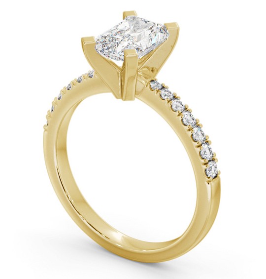 Radiant Diamond Square Prongs Engagement Ring 18K Yellow Gold Solitaire with Channel Set Side Stones ENRA18S_YG_THUMB1