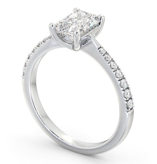 Radiant Diamond Tapered Band Engagement Ring 18K White Gold Solitaire with Channel Set Side Stones ENRA20S_WG_THUMB1