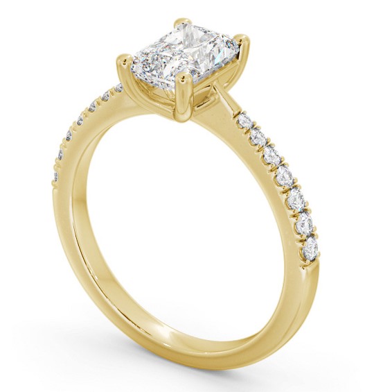 Radiant Diamond Tapered Band Engagement Ring 18K Yellow Gold Solitaire with Channel Set Side Stones ENRA20S_YG_THUMB1 