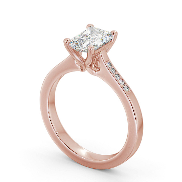 Radiant Diamond Engagement Ring 9K Rose Gold Solitaire With Side Stones - Abrielle ENRA21S_RG_SIDE