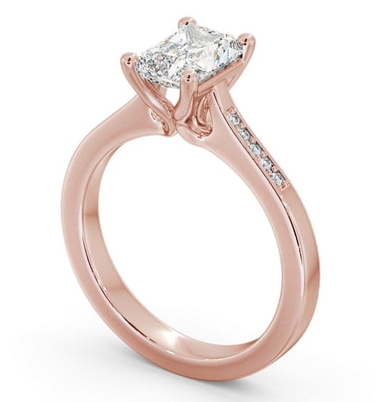 Radiant Diamond Elevated Setting Engagement Ring 9K Rose Gold Solitaire with Channel Set Side Stones ENRA21S_RG_THUMB1 