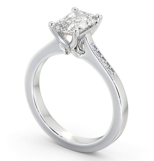 Radiant Diamond Elevated Setting Engagement Ring 18K White Gold Solitaire with Channel Set Side Stones ENRA21S_WG_THUMB1 