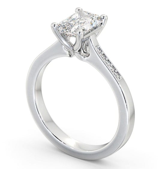 Radiant Diamond Elevated Setting Engagement Ring Platinum Solitaire with Channel Set Side Stones ENRA21S_WG_THUMB1