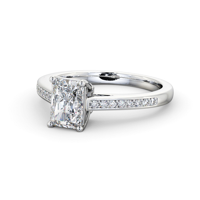 Radiant Diamond Engagement Ring Platinum Solitaire With Side Stones - Antonella ENRA22S_WG_FLAT