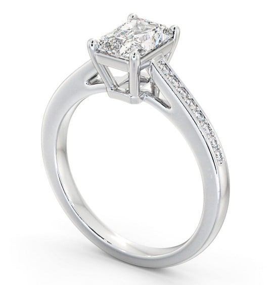  Radiant Diamond Engagement Ring 9K White Gold Solitaire With Side Stones - Antonella ENRA22S_WG_THUMB1 