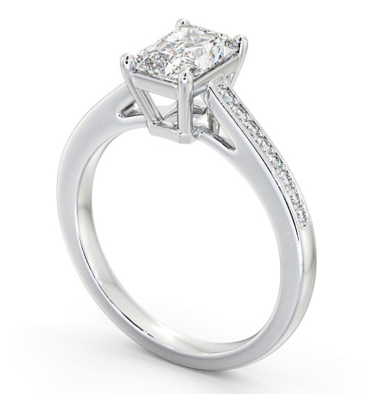 Radiant Diamond Box Style Setting Engagement Ring Palladium Solitaire with Channel Set Side Stones ENRA22S_WG_THUMB1