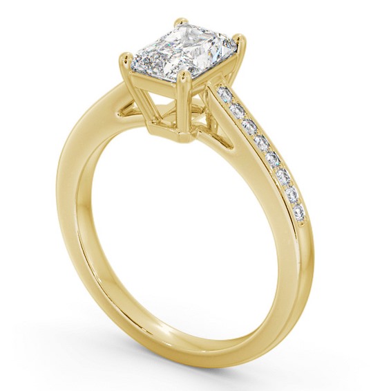 Radiant Diamond Box Style Setting Engagement Ring 18K Yellow Gold Solitaire with Channel Set Side Stones ENRA22S_YG_THUMB1