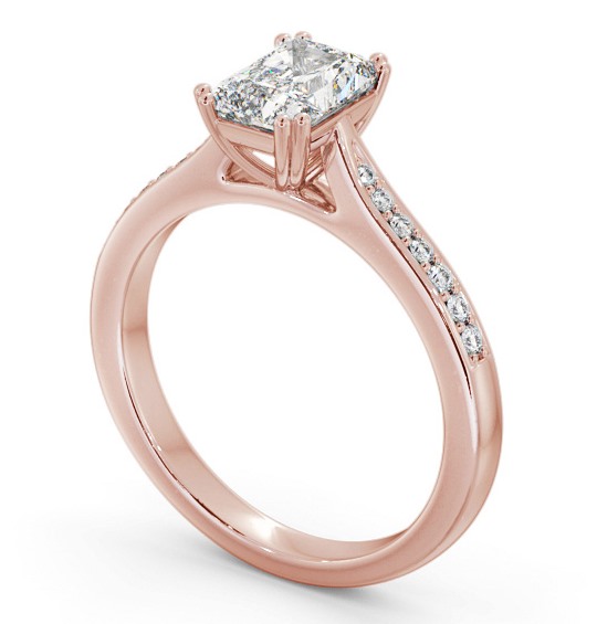 Radiant Diamond 8 Prong Engagement Ring 9K Rose Gold Solitaire with Channel Set Side Stones ENRA23S_RG_THUMB1