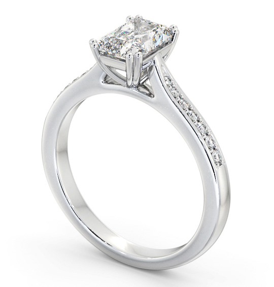 Radiant Diamond Ring 18K White Gold Solitaire Side Stones Laya Angelic Diamonds