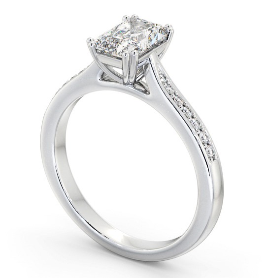 Radiant Diamond 8 Prong Engagement Ring 18K White Gold Solitaire with Channel Set Side Stones ENRA23S_WG_THUMB1