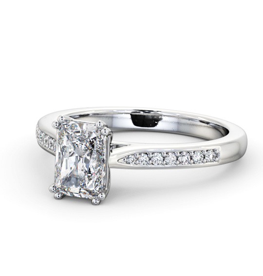 Radiant Diamond 8 Prong Engagement Ring 18K White Gold Solitaire with Channel Set Side Stones ENRA23S_WG_THUMB2 