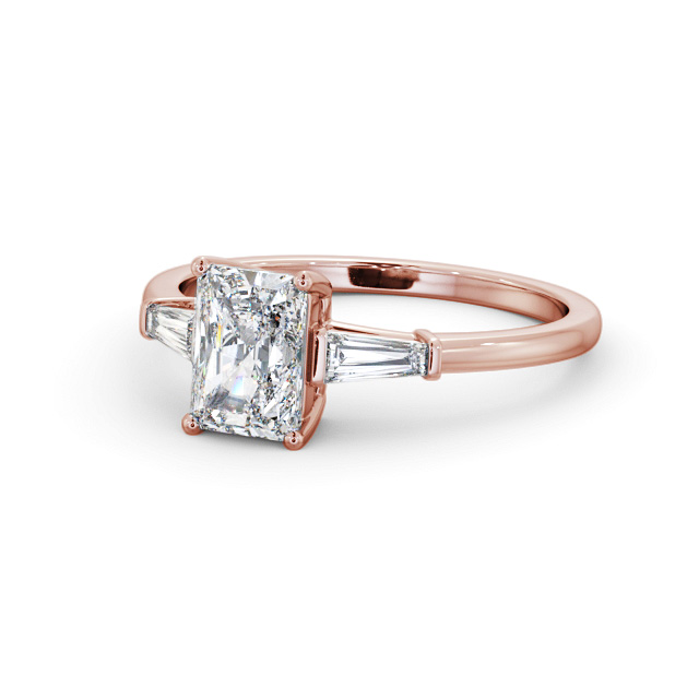 Radiant Diamond Engagement Ring 9K Rose Gold Solitaire With Side Stones - Baughton ENRA24S_RG_FLAT