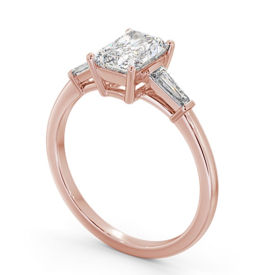 Radiant Diamond Engagement Ring 18K Rose Gold Solitaire with Tapered Baguette Side Stones ENRA24S_RG_THUMB1