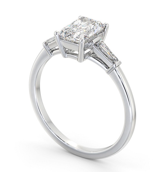 Radiant Diamond Engagement Ring Palladium Solitaire with Tapered Baguette Side Stones ENRA24S_WG_THUMB1