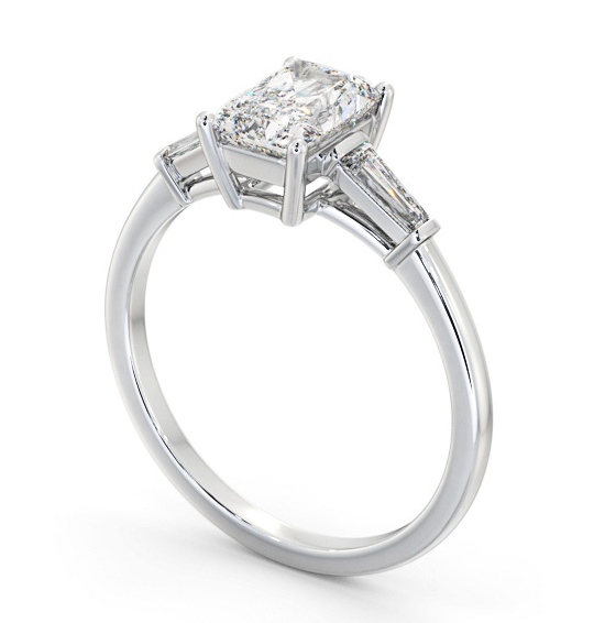 Radiant Diamond Engagement Ring 18K White Gold Solitaire with Tapered Baguette Side Stones ENRA24S_WG_THUMB1 