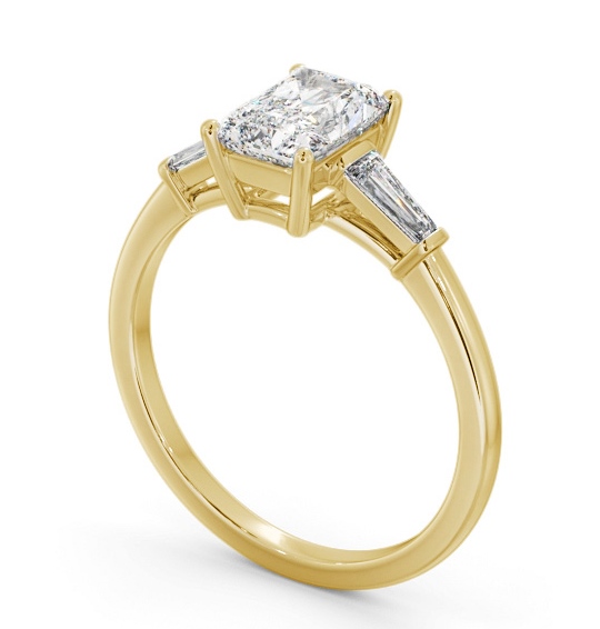 Radiant Diamond Engagement Ring 18K Yellow Gold Solitaire with Tapered Baguette Side Stones ENRA24S_YG_THUMB1