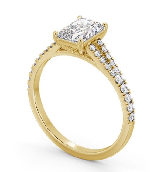 Radiant Diamond Split Band Engagement Ring 18K Yellow Gold Solitaire with Channel Set Side Stones ENRA25S_YG_THUMB1