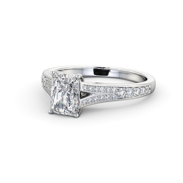 Radiant Diamond Engagement Ring Platinum Solitaire With Side Stones - Pilina ENRA26S_WG_FLAT