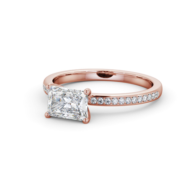 Radiant Diamond Engagement Ring 9K Rose Gold Solitaire With Side Stones - Haines ENRA27S_RG_FLAT
