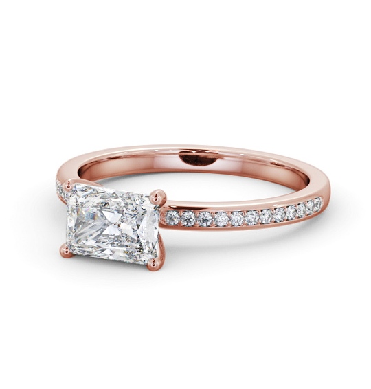 Radiant Diamond East To West Engagement Ring 9K Rose Gold Solitaire with Channel Set Side Stones ENRA27S_RG_THUMB2 