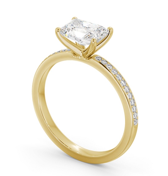 Radiant Diamond East To West Engagement Ring 18K Yellow Gold Solitaire with Channel Set Side Stones ENRA27S_YG_THUMB1