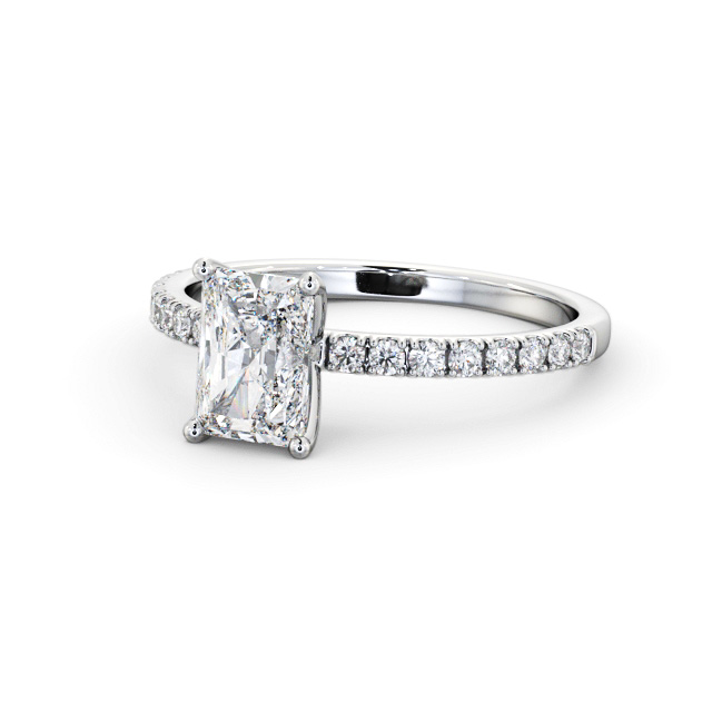 Radiant Diamond Engagement Ring Platinum Solitaire With Side Stones - Aisha ENRA28S_WG_FLAT