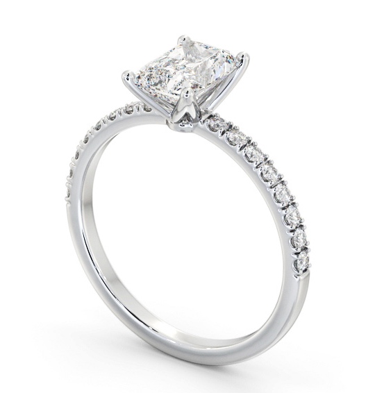 Radiant Diamond 4 Prong Engagement Ring Palladium Solitaire with Channel Set Side Stones ENRA28S_WG_THUMB1