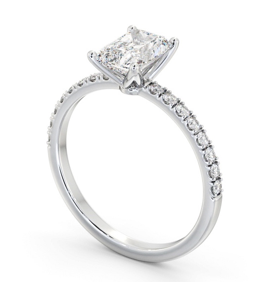 Radiant Diamond 4 Prong Engagement Ring 9K White Gold Solitaire with Channel Set Side Stones ENRA28S_WG_THUMB1 