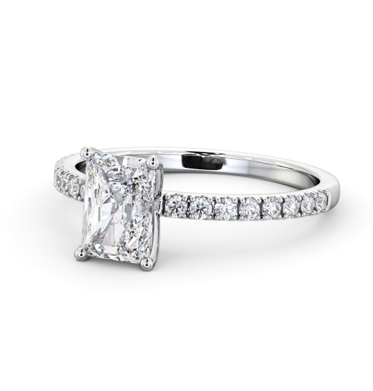 Radiant Diamond 4 Prong Engagement Ring 18K White Gold Solitaire with Channel Set Side Stones ENRA28S_WG_THUMB2 