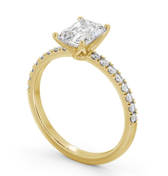 Radiant Diamond 4 Prong Engagement Ring 9K Yellow Gold Solitaire with Channel Set Side Stones ENRA28S_YG_THUMB1