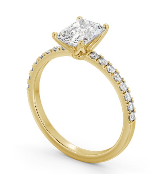 Radiant Diamond 4 Prong Engagement Ring 18K Yellow Gold Solitaire with Channel Set Side Stones ENRA28S_YG_THUMB1 