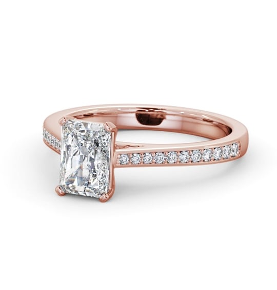 Radiant Diamond 4 Prong Engagement Ring 9K Rose Gold Solitaire with Channel Set Side Stones ENRA29S_RG_THUMB2 